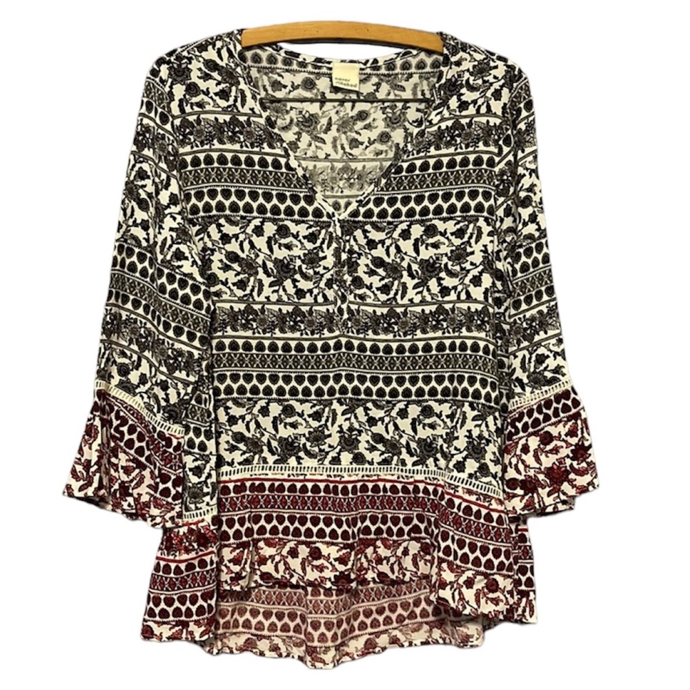 Cover Stitched Bohemian Blouse Flowing SZ S